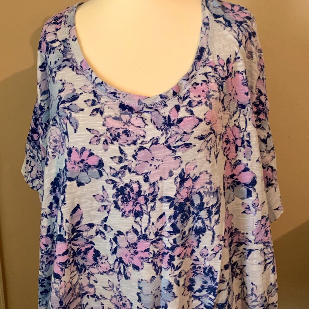 Woman Within Cotton Floral Purple TShirt 26 28 2X